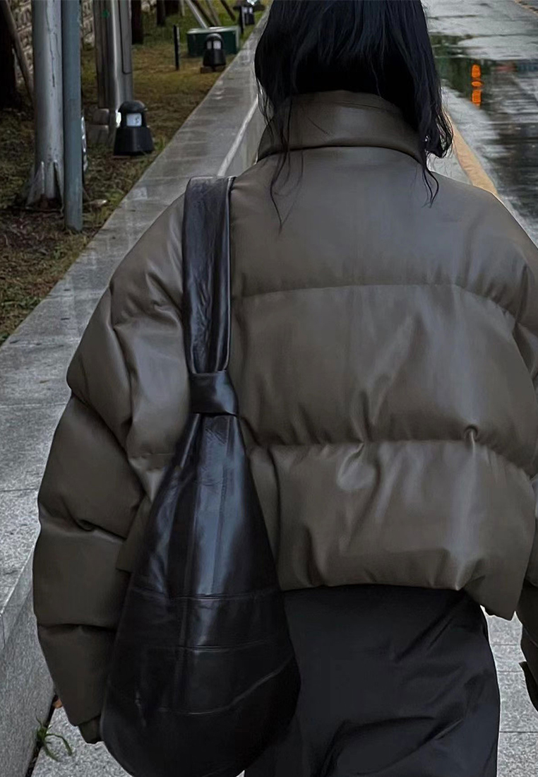 Winter vintage high-end stand up collar warm down jacket CA241128126BK