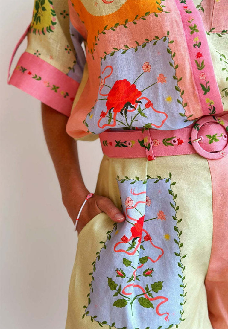 Casual and fashionable linen shirt and shorts set CA25042226MT