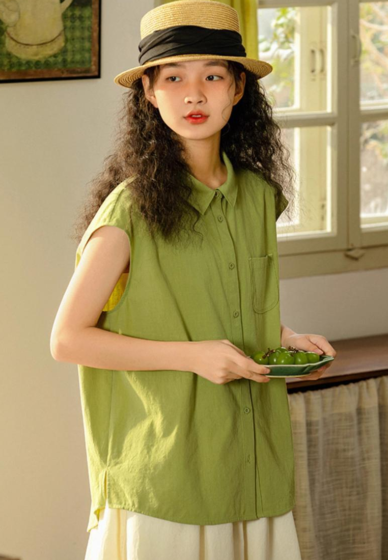 Summer Japanese casual cotton and linen solid color shirt CA25070926GR