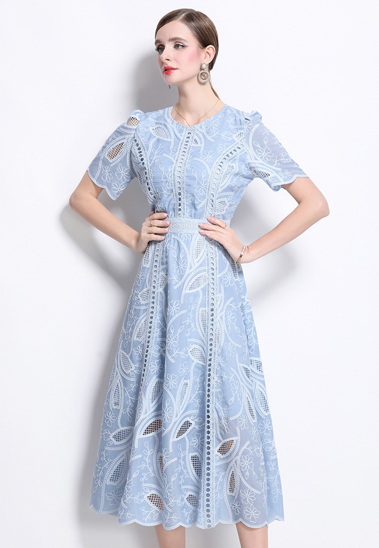 French lace elegant embroidered slim dress CA25070926BL