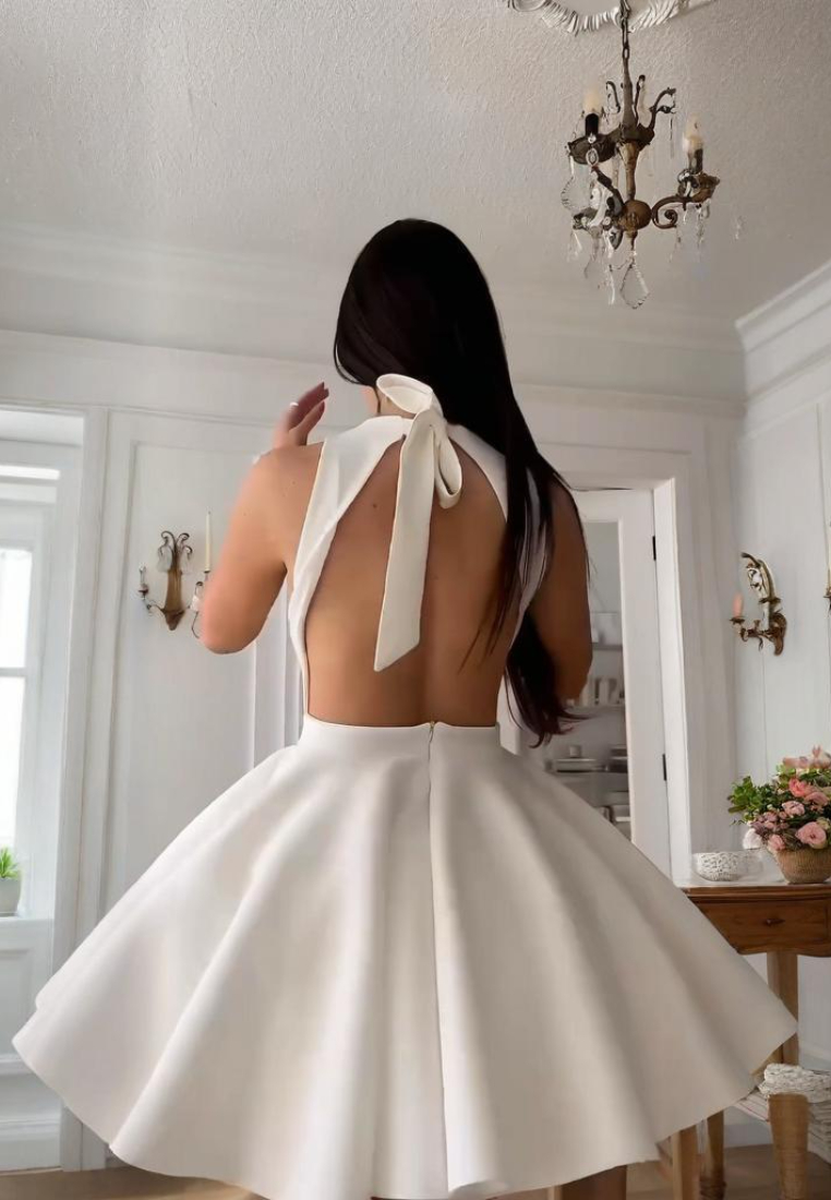 ew solid color round neck fashionable backless dress CA25091426W