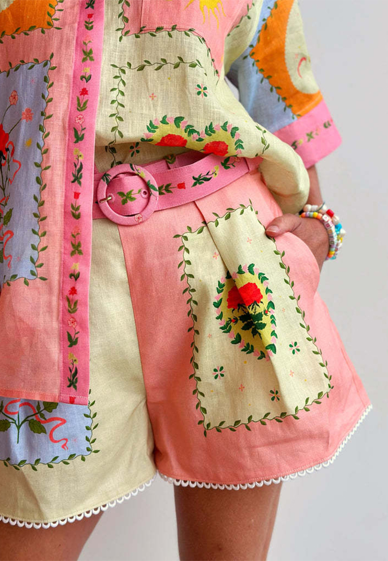 Casual and fashionable linen shirt and shorts set CA25042226MT