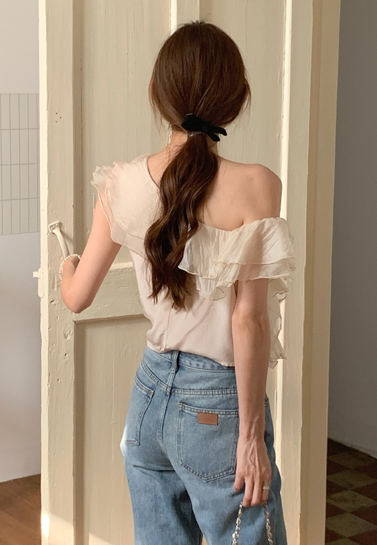 New summer French style off-shoulder ruffled shirt CA25042926BE