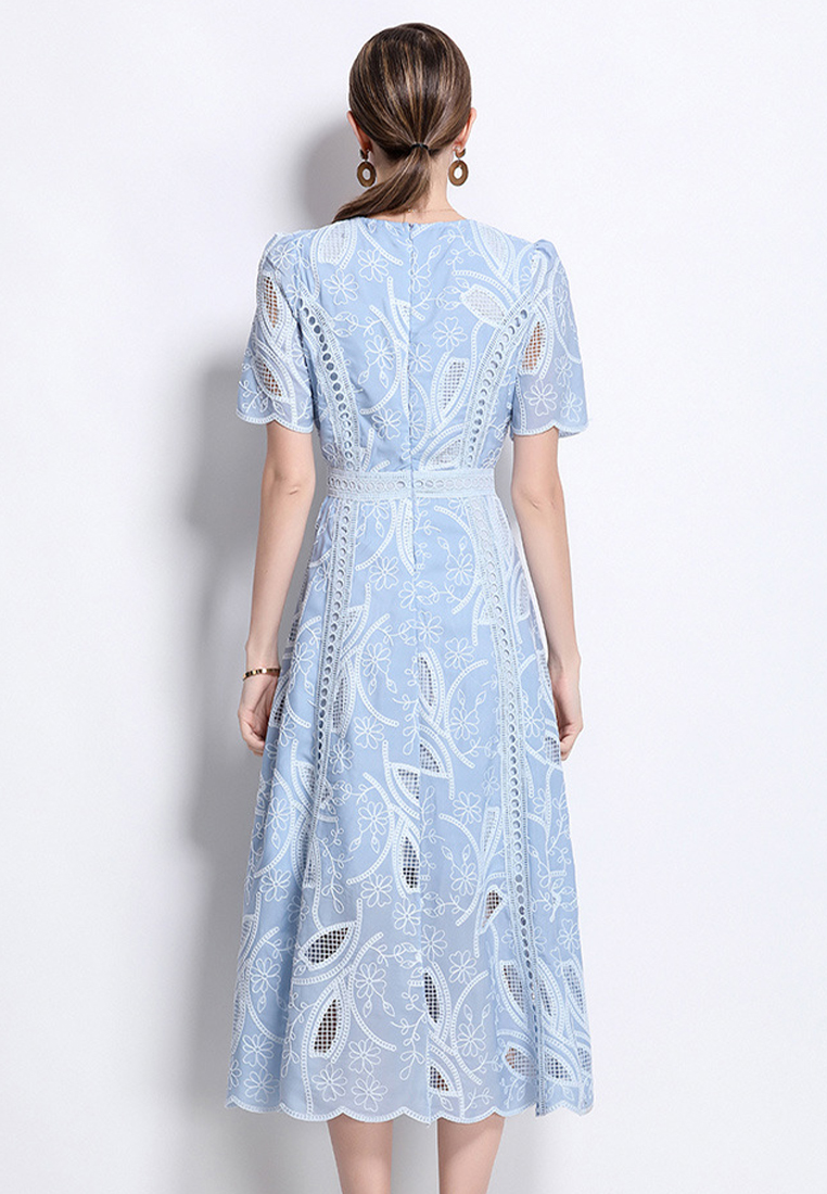 French lace elegant embroidered slim dress CA25070926BL