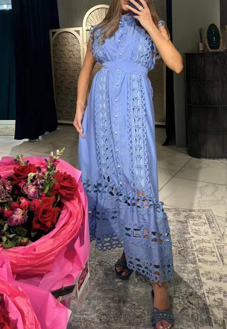 2024 round neck new solid color long dress CA24032626W