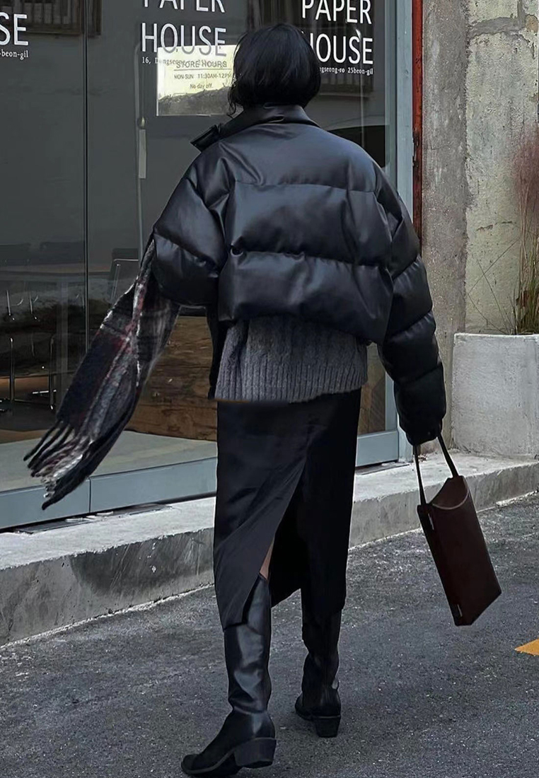 Winter vintage high-end stand up collar warm down jacket CA241128126BK