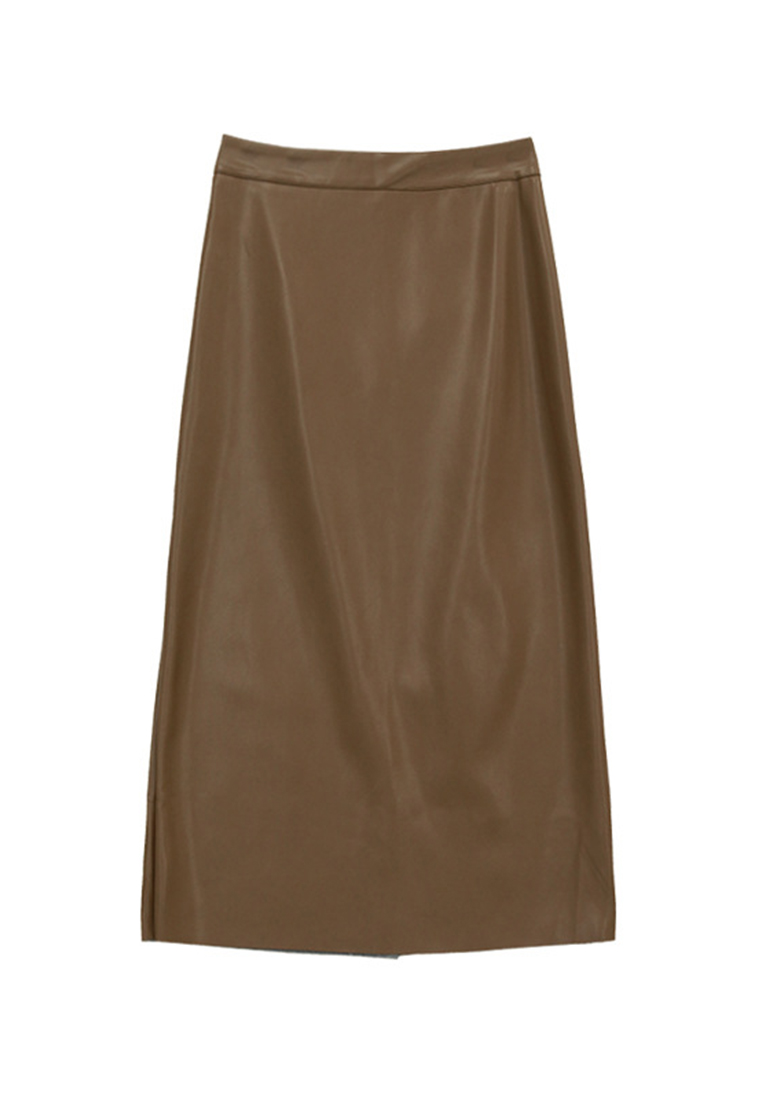 Autumn and winter simple style design slit skirt PU leather skirt CA120426BK