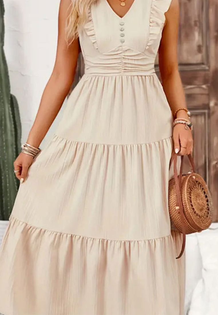 Solid color jacquard long sleeveless dress CA25042217PI