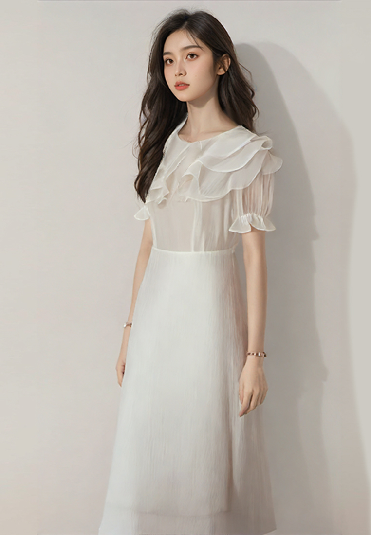 Summer temperament double-layer lapel solid color dress CA25032748BE