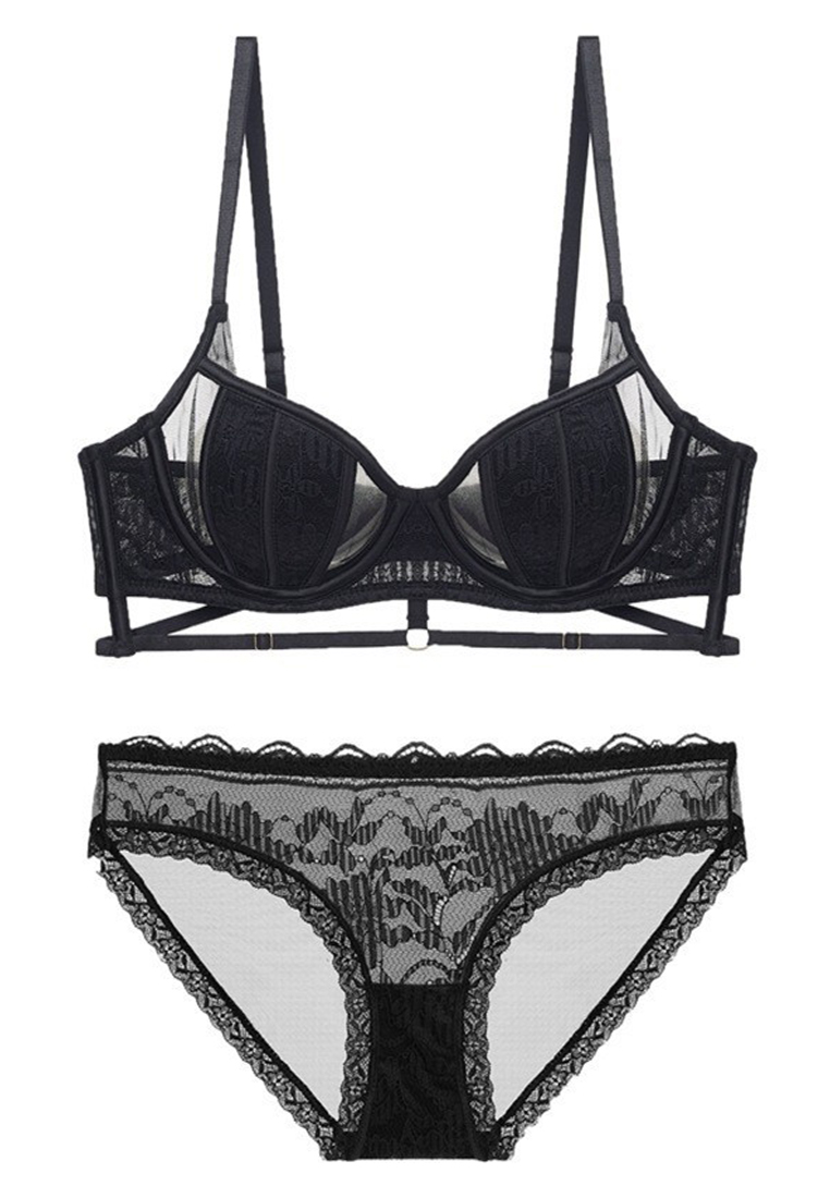 Would be "French-style sexy lace hollow-out solid color chaotic steel ring gathered bra set  CA23050427BK-sunnydaysweety