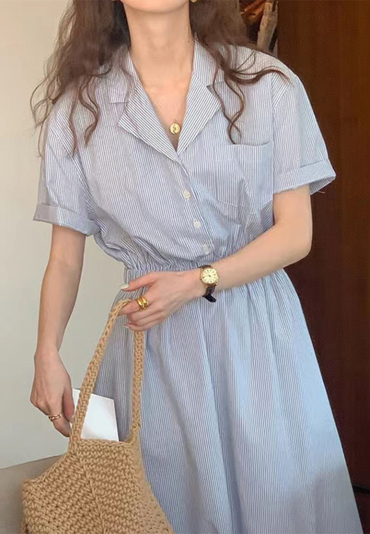 2023 French Vintage Suit Collar Shirt Dress CA061327