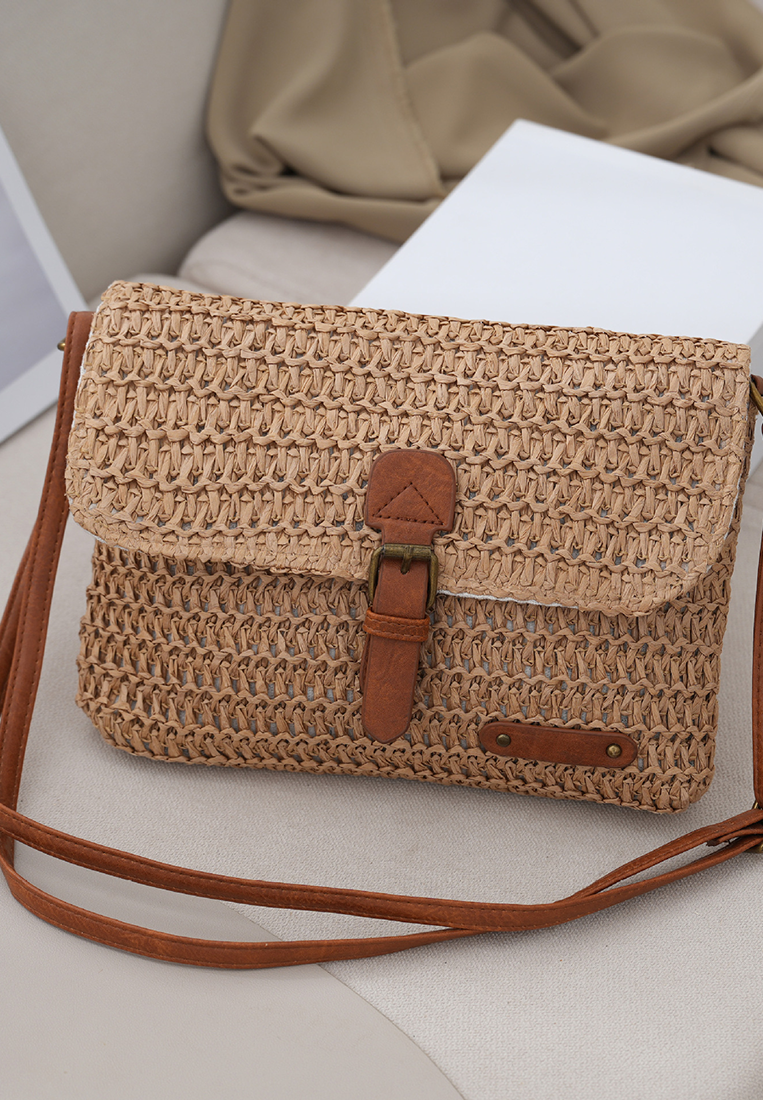 Retro summer straw crossbody beach bag CA25042327BE