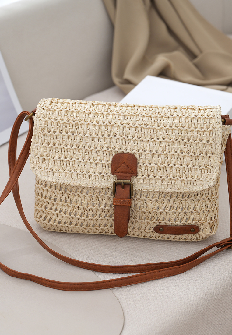Retro summer straw crossbody beach bag CA25042327BE