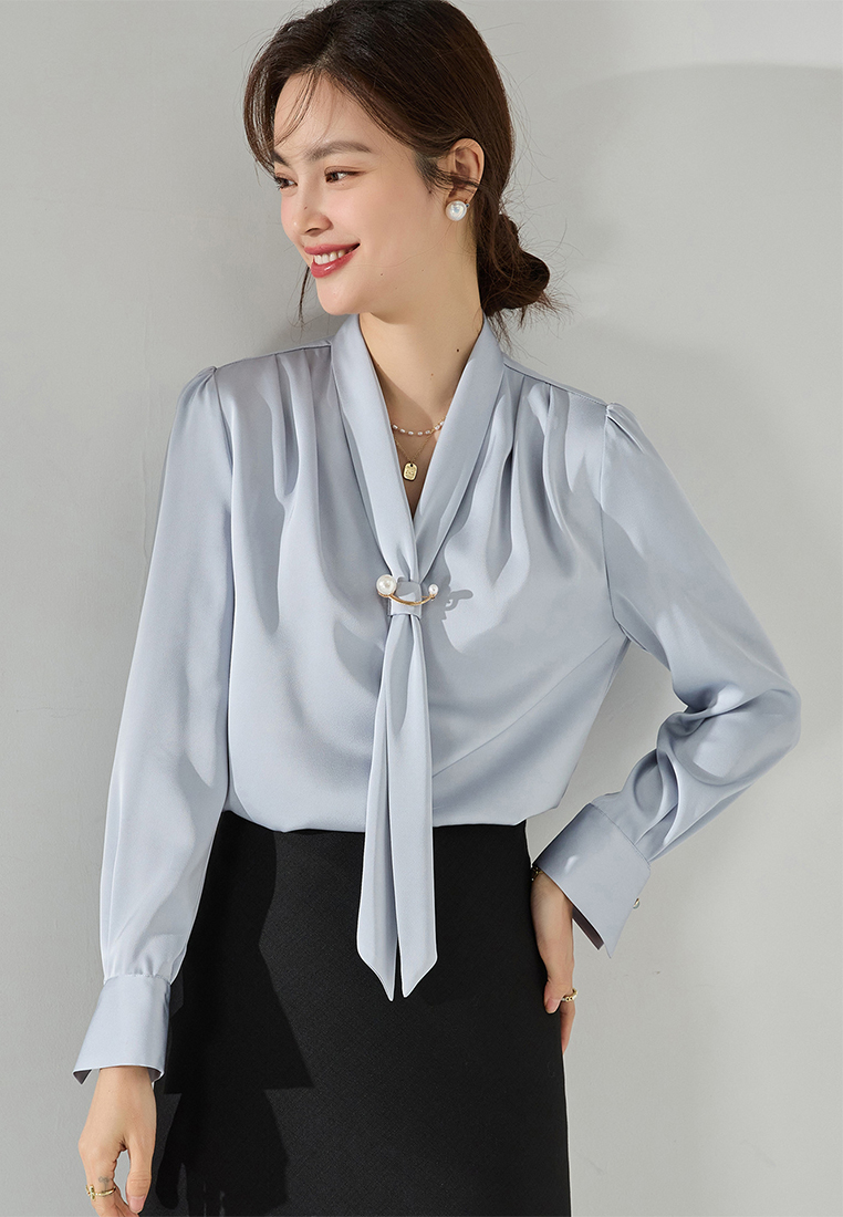 Pearl Button Satin Women's Top CA24091127W
