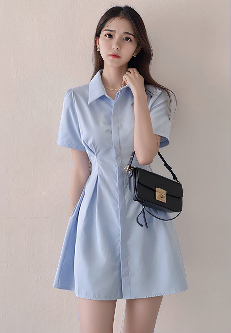 French solid color waist slimming dress CA25032727BL