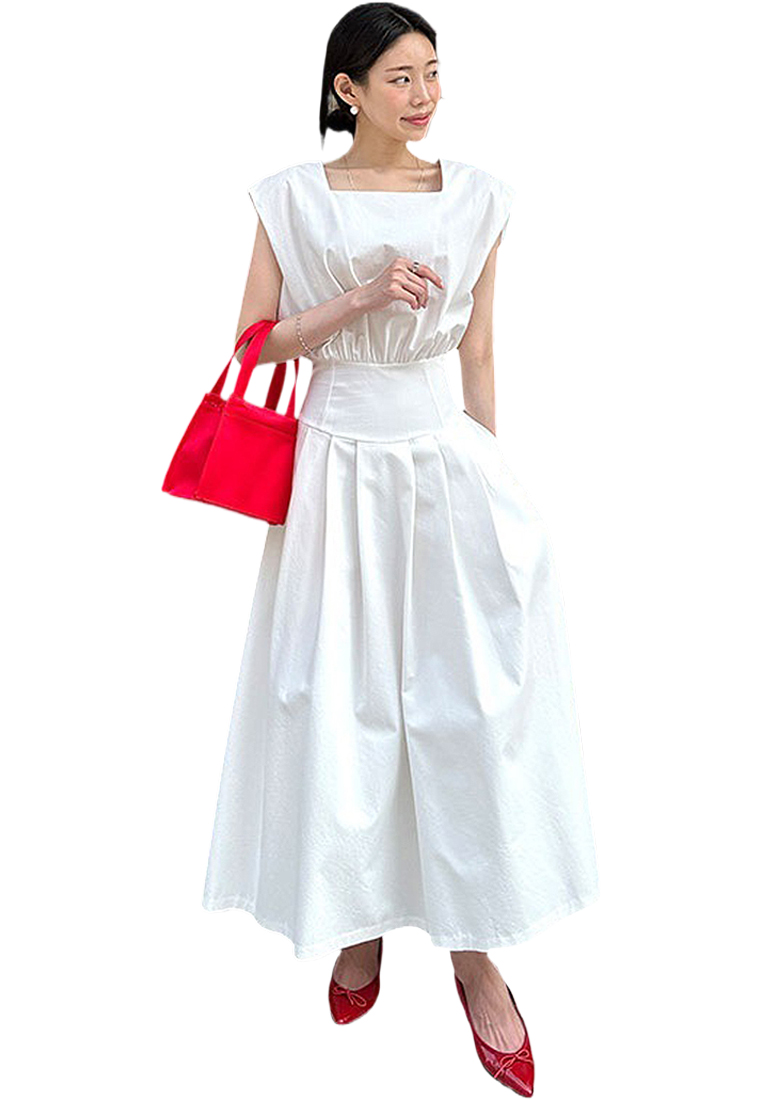 New elegant square neck waist sleeveless dress CA25060327W