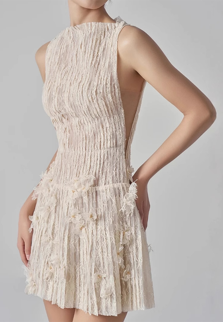 New Sleeveless Pleated Lace 3D Bowknot Dress CA25092527BE