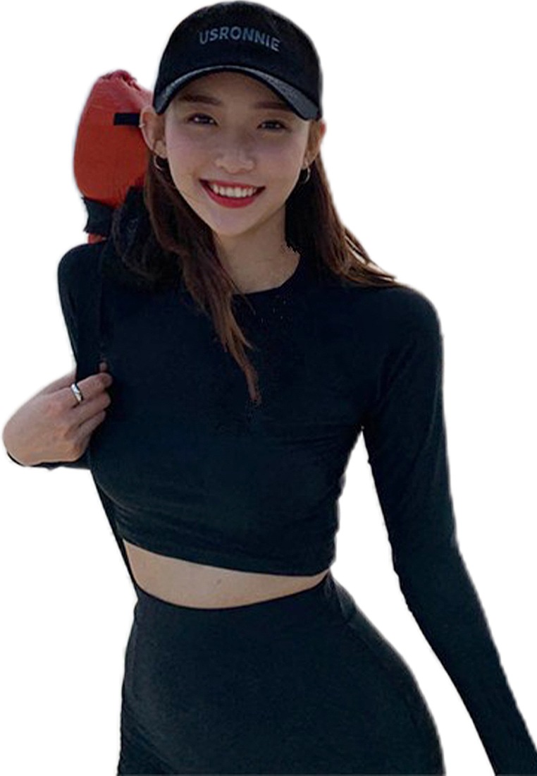 New long-sleeved beach surf swimsuit set CA24032127BK