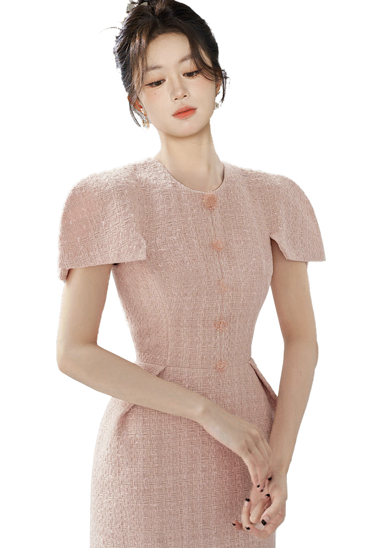 New Ladies Gentle Pink Temperament Wrapped Hip Dress CA4021927PI