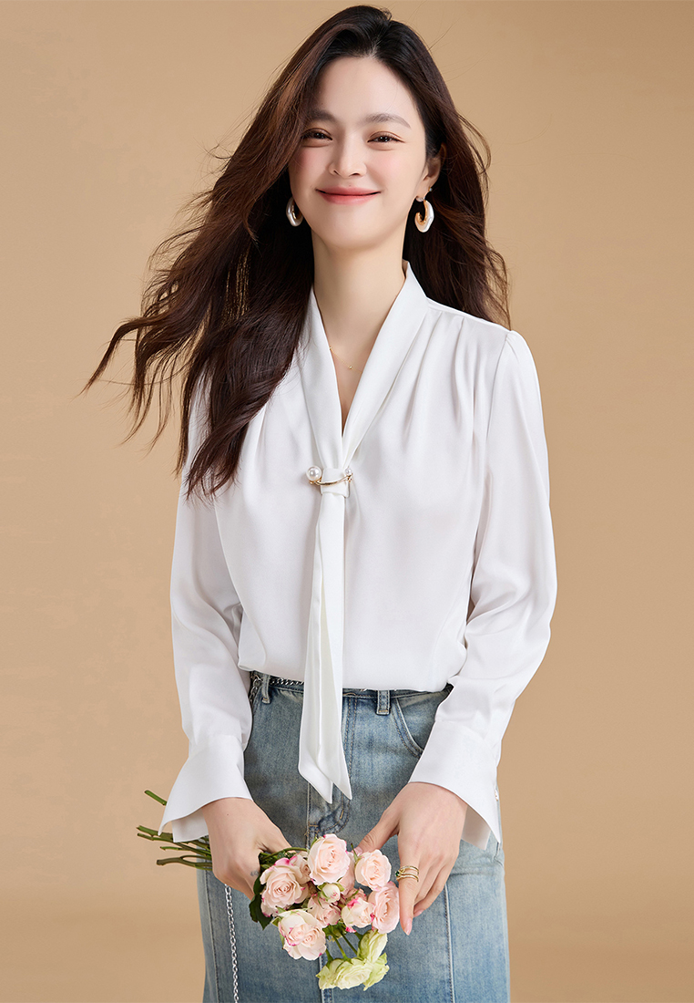 Pearl Button Satin Women's Top CA24091127W