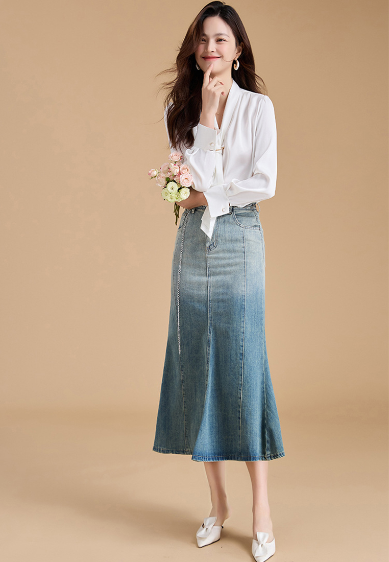 Pearl Button Satin Women's Top CA24091127W