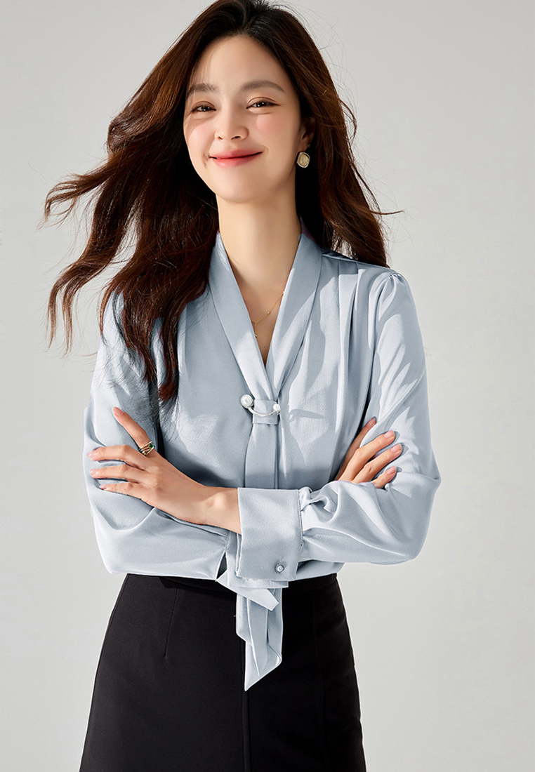Pearl Button Satin Women's Top CA24091127W
