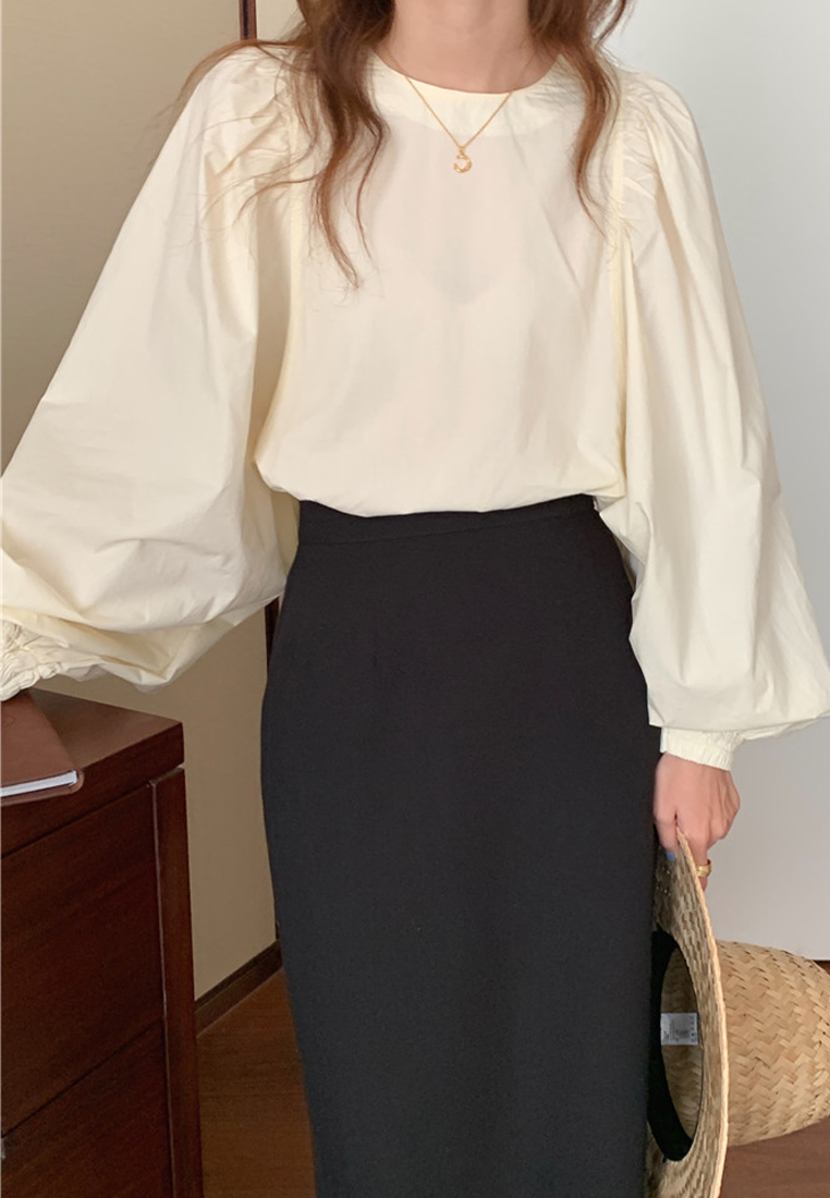 Loose solid color casual bubble sleeve shirt CA241128127W