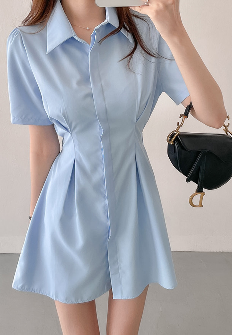 French solid color waist slimming dress CA25032727BL