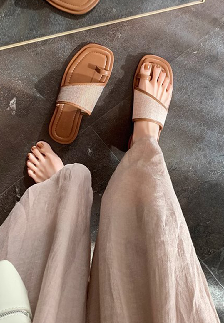 Summer square-toed straw beach flat slippers CA225042227BW