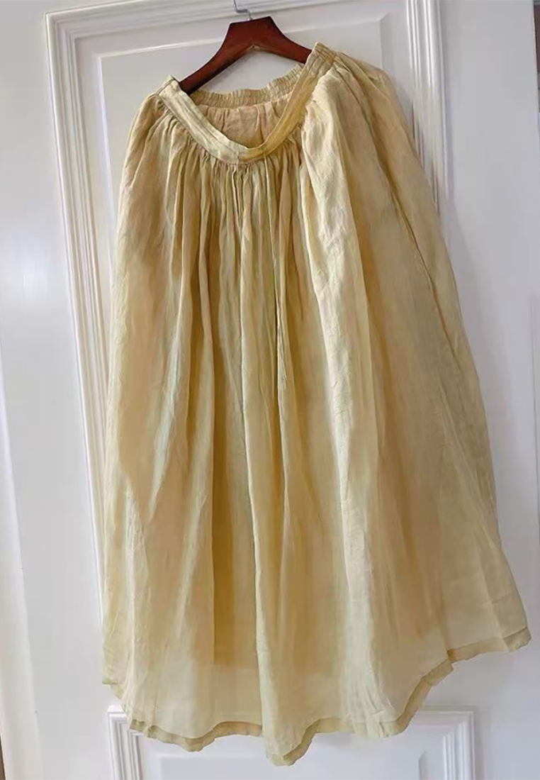 Summer Chinese style elastic waist cotton and linen skirt CA25070927PI