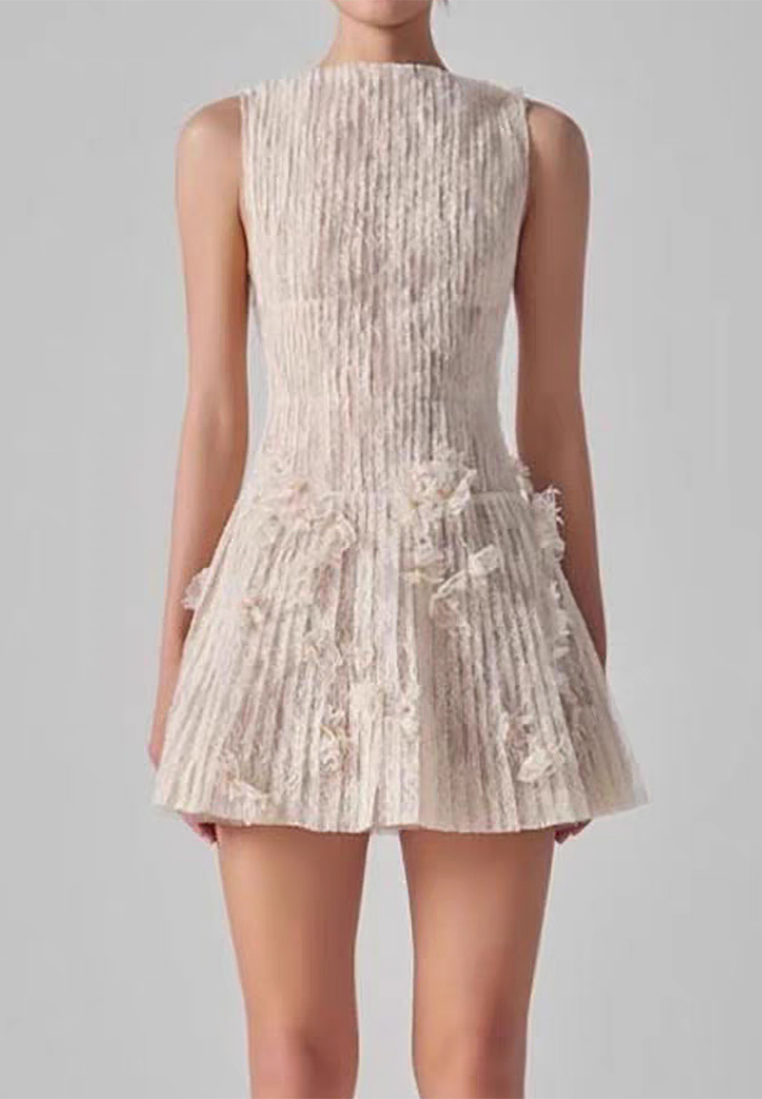 New Sleeveless Pleated Lace 3D Bowknot Dress CA25092527BE