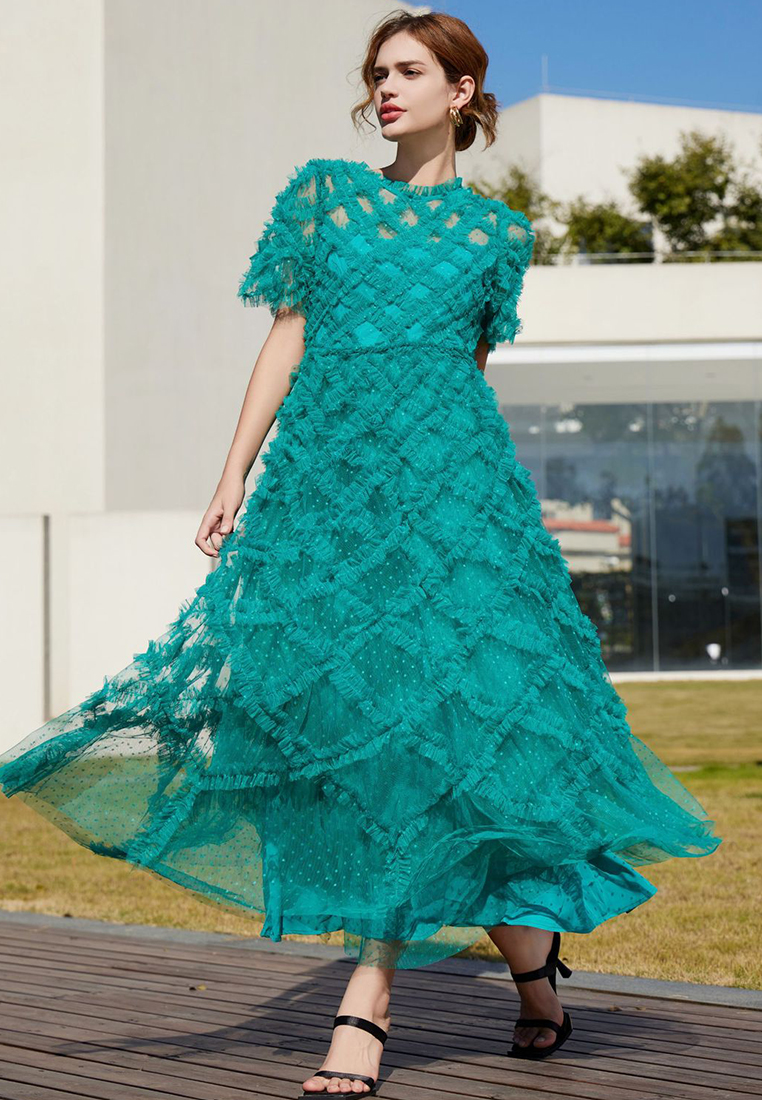 2024 Round neck short sleeved high waisted dress CA24031927GR