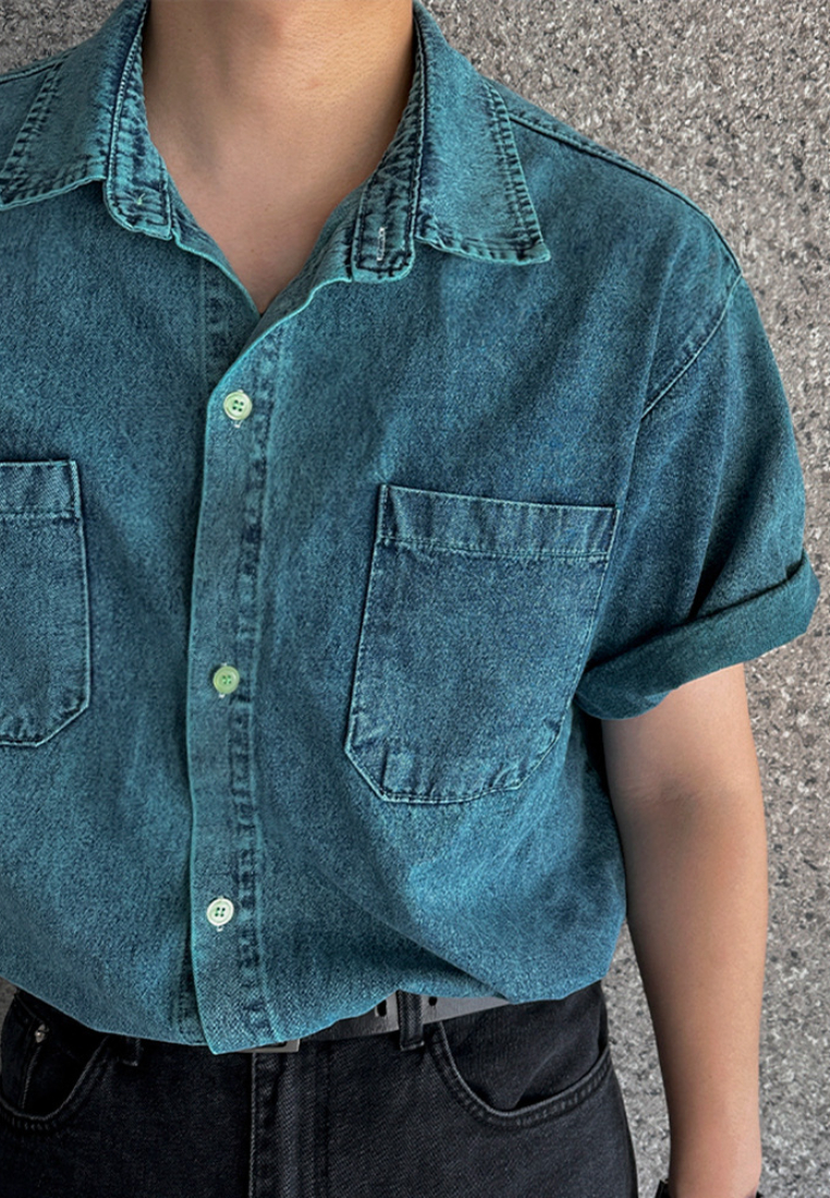 2024 Denim short sleeved shirt loose casual top CA24090327BL