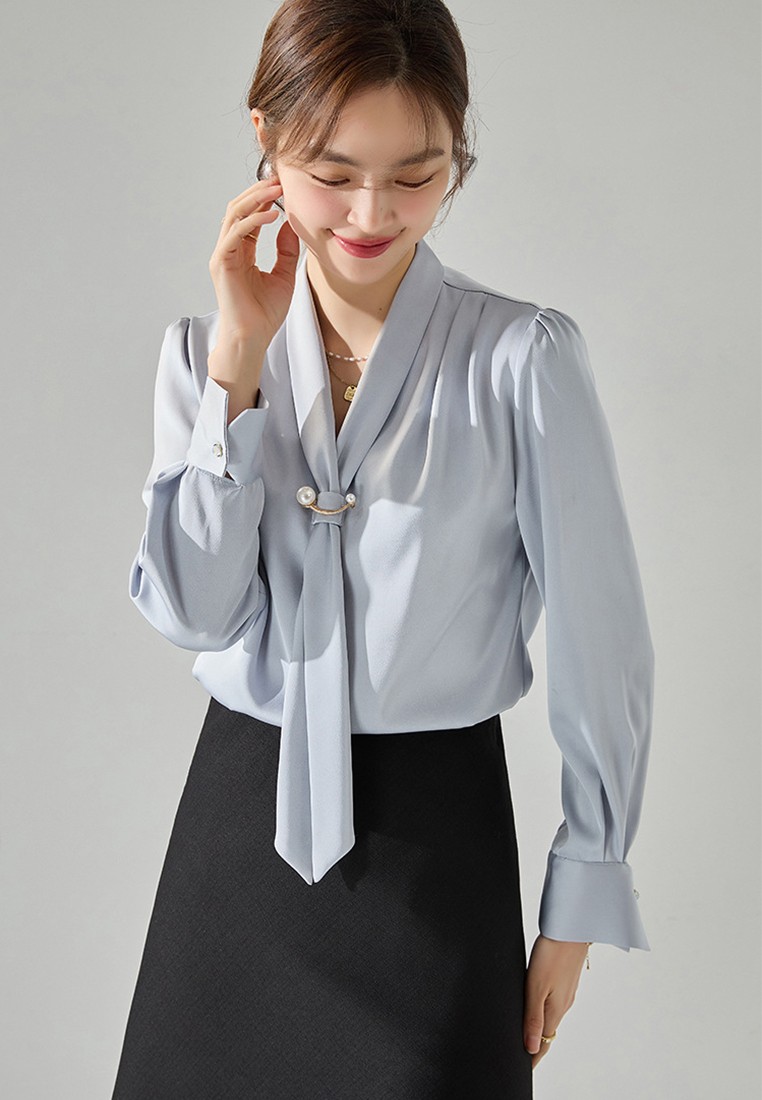 Pearl Button Satin Women's Top CA24091127W