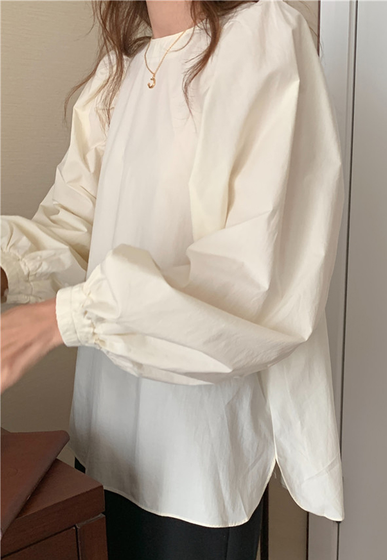 Loose solid color casual bubble sleeve shirt CA241128127W