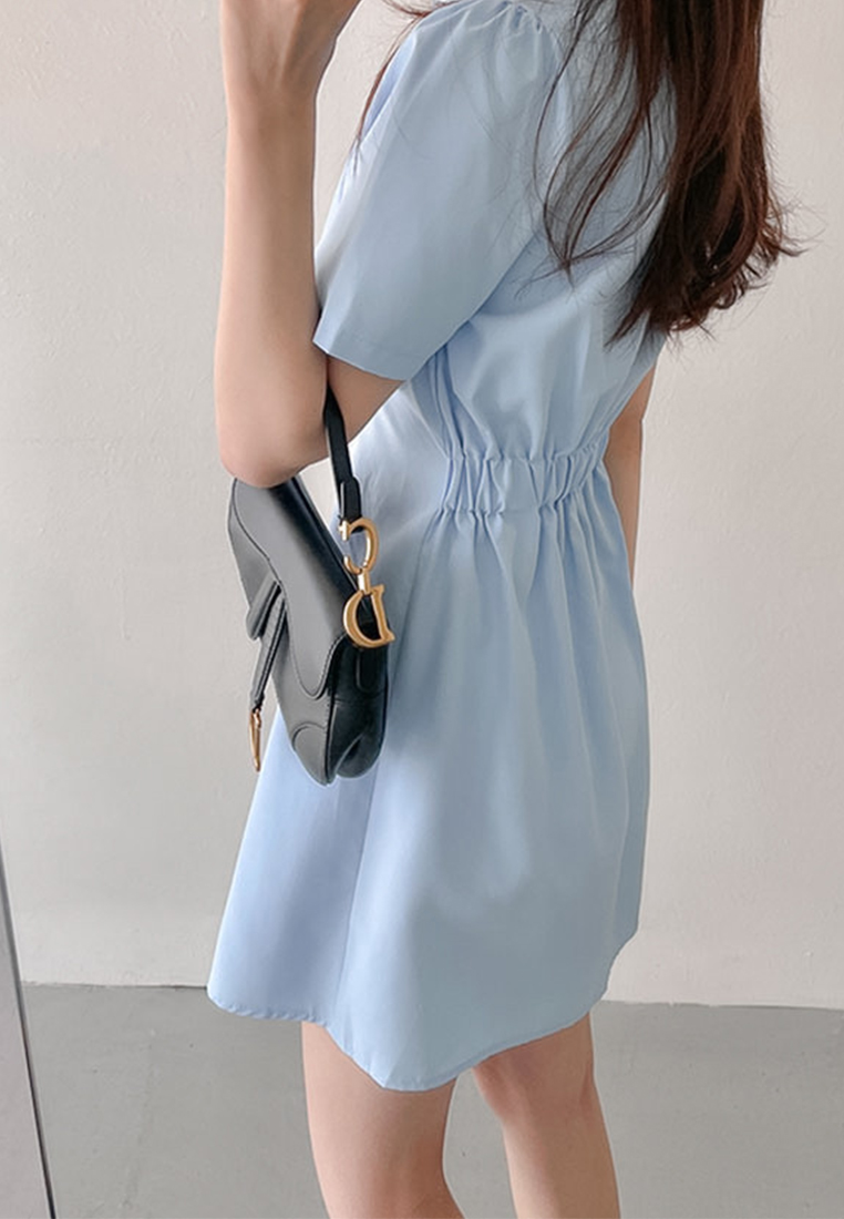 French solid color waist slimming dress CA25032727BL