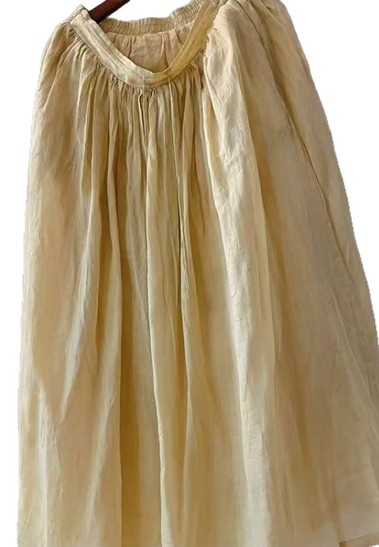 Summer Chinese style elastic waist cotton and linen skirt CA25070927PI