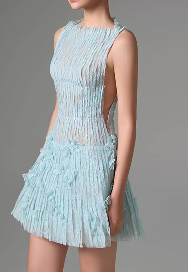 New Sleeveless Pleated Lace 3D Bowknot Dress CA25092527BE