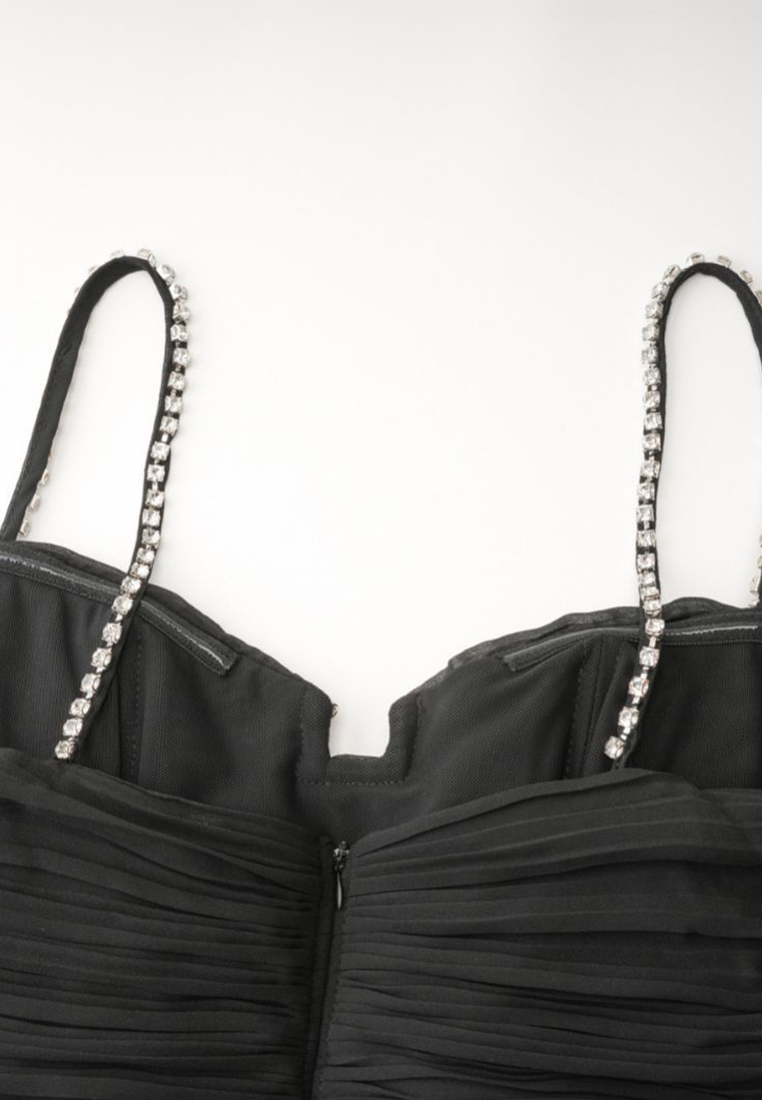 High Waisted Embellished Luxury Quality Black Dress CA090827