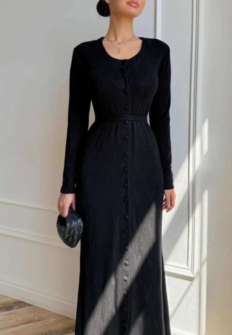 New round neck slim knit sweater dress CA25091427W