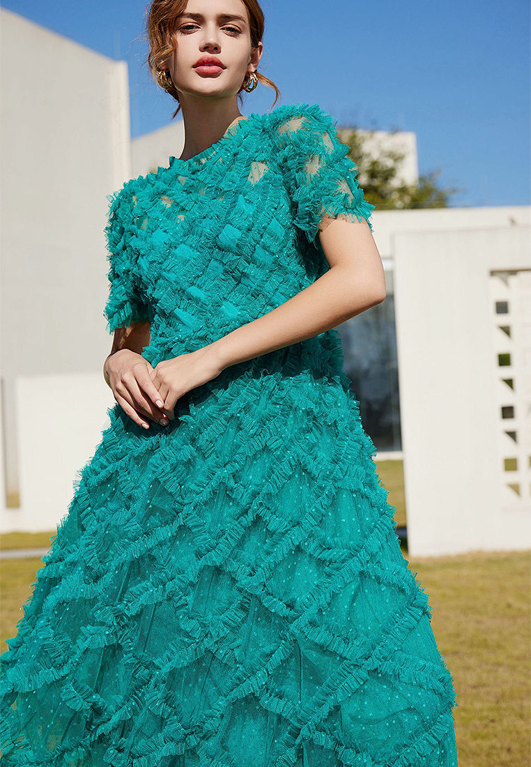 2024 Round neck short sleeved high waisted dress CA24031927GR