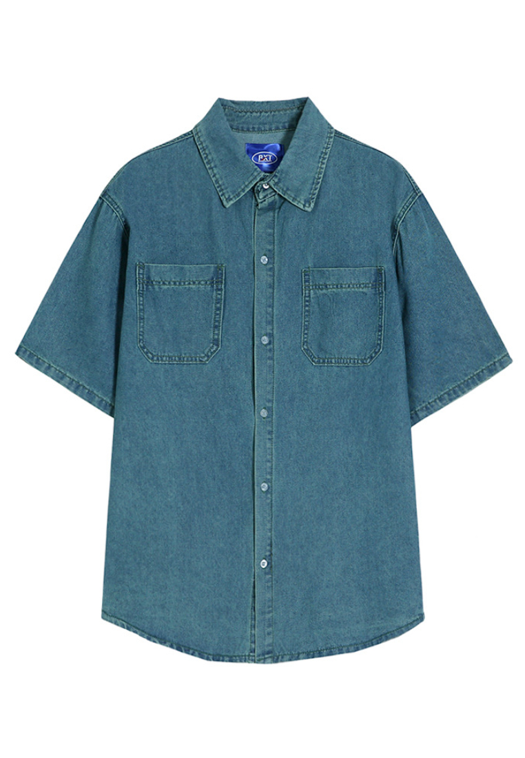2024 Denim short sleeved shirt loose casual top CA24090327BL