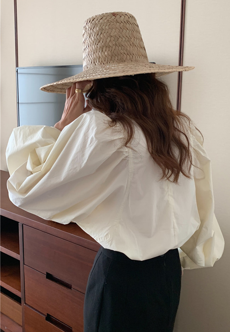 Loose solid color casual bubble sleeve shirt CA241128127W