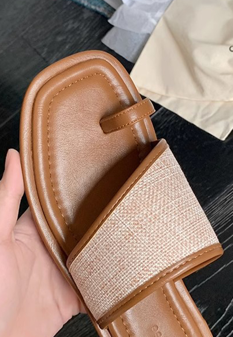 Summer square-toed straw beach flat slippers CA225042227BW