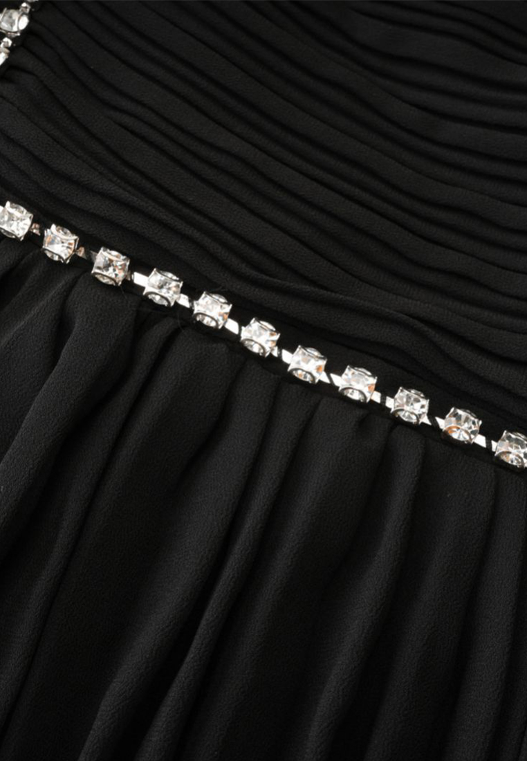 High Waisted Embellished Luxury Quality Black Dress CA090827