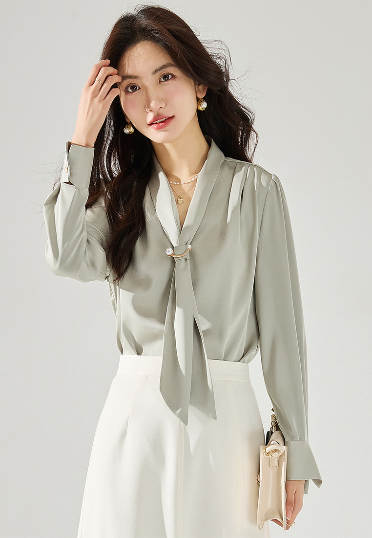 Pearl Button Satin Women's Top CA24091127W
