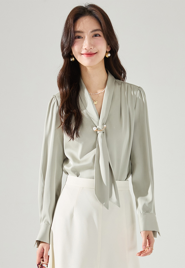 Pearl Button Satin Women's Top CA24091127W