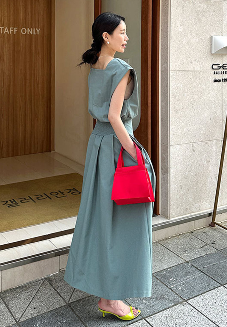 New elegant square neck waist sleeveless dress CA25060327W