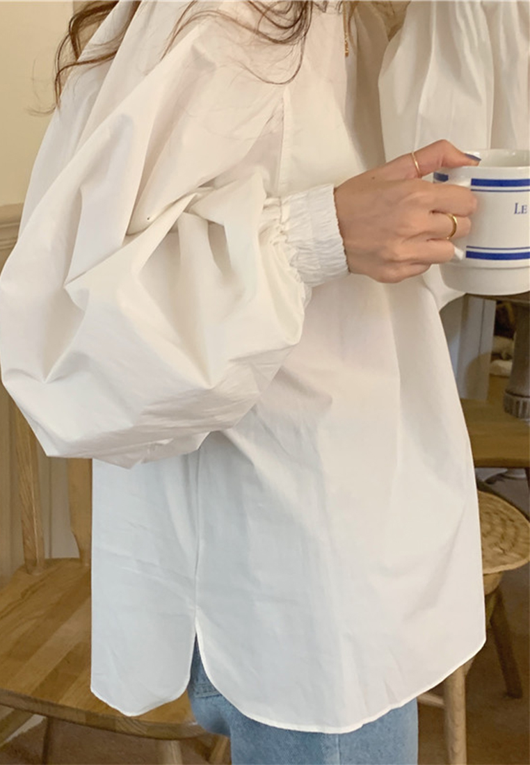Loose solid color casual bubble sleeve shirt CA241128127W