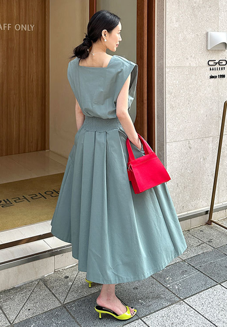 New elegant square neck waist sleeveless dress CA25060327W
